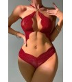 YNT Bordo Boyundan Askılı Zincirli Dantel Babydoll 16052